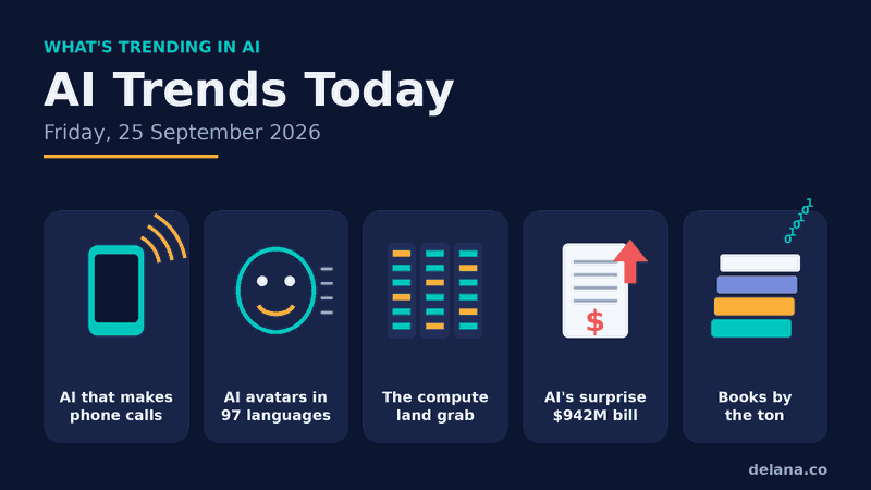 AI trends today, 25 September 2026: AI that makes phone calls, AI avatars in 97 languages, the compute land grab, AI's surprise $942M bill, and books bought by the ton for AI training